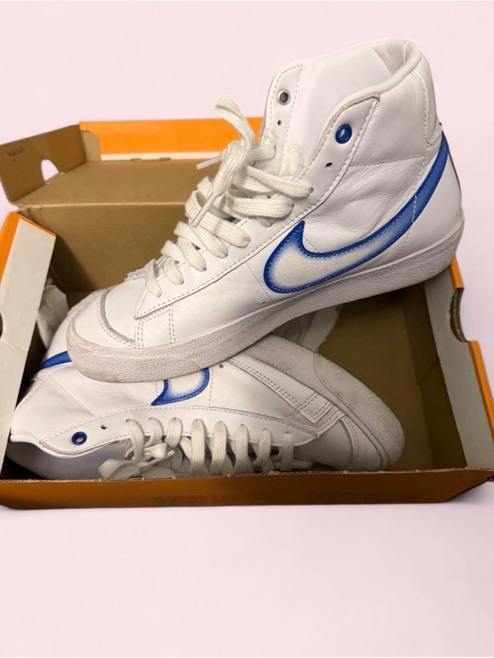 Nike Kids White High-Top Sneakers with Blue Swoosh Accent